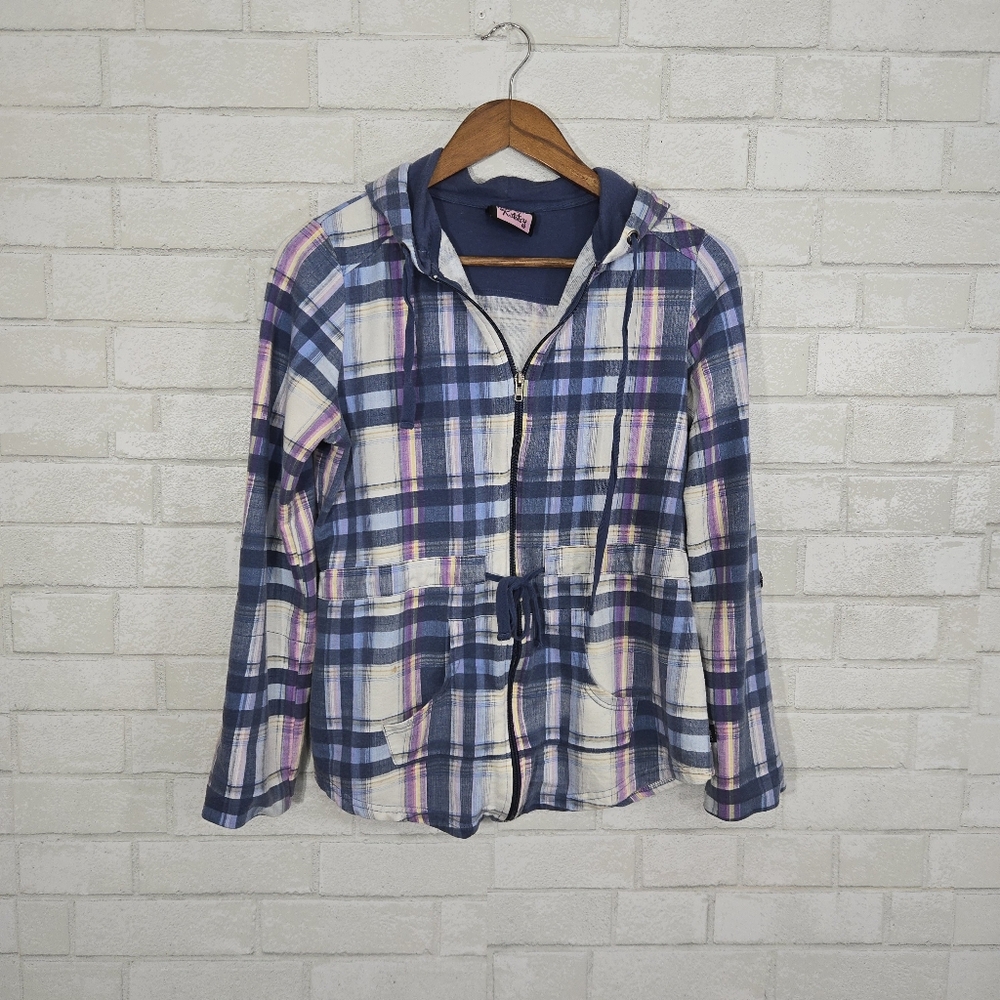 LA Kitty vintage flannel print full zip hoodie